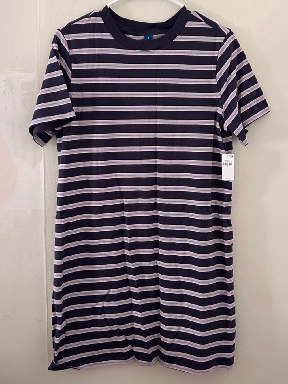 Old Navy Vintage Crew-Neck Mini T-Shirt Dress Navy & Pink Small